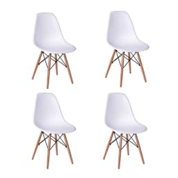 Conjunto com 4 Cadeiras DKR Eames Branco e Madeira