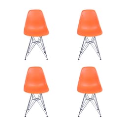 Conjunto com 4 Cadeiras DKR Eames Laranja e Cromado