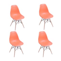 Conjunto com 4 Cadeiras DKR Eames Laranja e Madeira