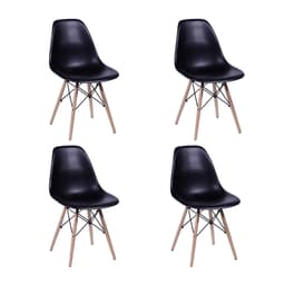 Conjunto com 4 Cadeiras DKR Eames Preto e Madeira