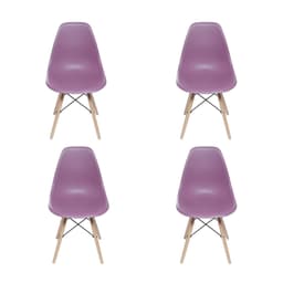 Conjunto com 4 Cadeiras DKR Eames Roxo e Madeira