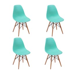 Conjunto com 4 Cadeiras DKR Eames Turquesa e Madeira