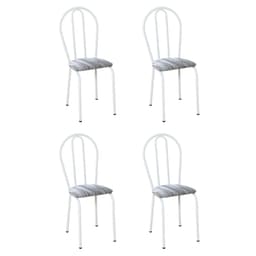 Conjunto com 4 Cadeiras Madryn Cinza Listrado e Branco