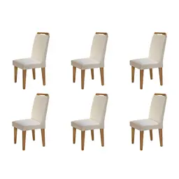 Conjunto com 6 Cadeiras Athenas Veludo Creme e Imbuia