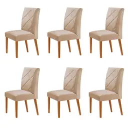 Conjunto com 6 Cadeiras Aurora Veludo Bege e Capuccino