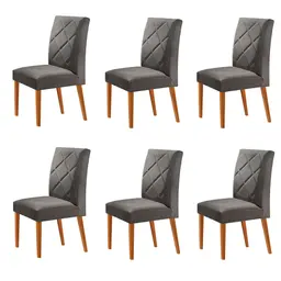 Conjunto com 6 Cadeiras Aurora Veludo Grafite e Capuccino