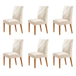 Conjunto com 6 Cadeiras Aurora Veludo Pérola e Capuccino