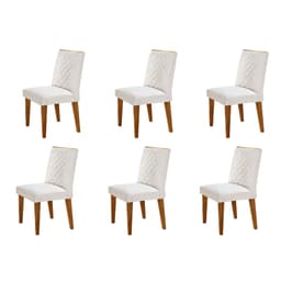 Conjunto com 6 Cadeiras Bari Veludo Pérola e Capuccino