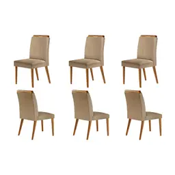 Conjunto com 6 Cadeiras Olivia Linho Capuccino e Madeira