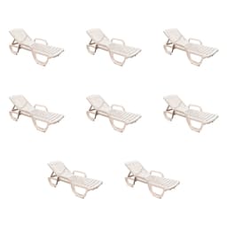 Conjunto com 8 Espreguiçadeiras Basic com Rodas Branco