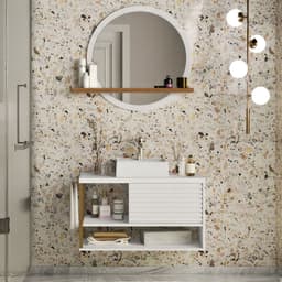 Conjunto de Armário de Banheiro com Espelho e Gabinete 1 PT Urban Branco e Dourado