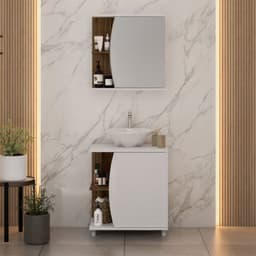 Conjunto de Armário de Banheiro com Espelho e Gabinete 2 PT Moab Branco e Tannat