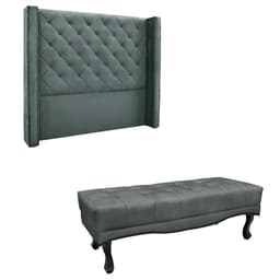 Conjunto de Cabeceira Casal com Recamier Vicenza Veludo Cinza