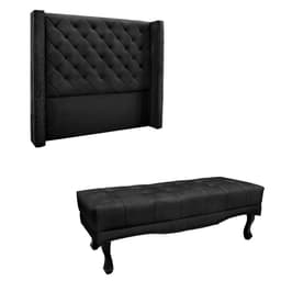 Conjunto de Cabeceira Casal com Recamier Vicenza Veludo Preto