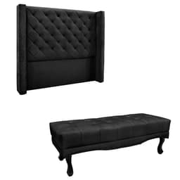 Conjunto de Cabeceira Solteiro com Recamier Vicenza Veludo Preto