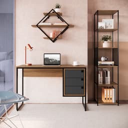 Conjunto de Escrivaninha Office 3 GV com Estante Paricel 40cm e Prateleira Driamante 80cm Grafite e Mel