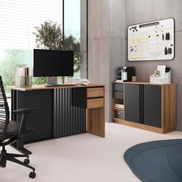 Conjunto de Escrivaninha Salir 2 Gavetas com Armário de Escritório Office 2 Portas 2 Gavetas Mel e Grafite