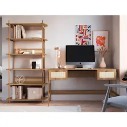 Conjunto de Escrivaninha com Estante Oslo Hanover e Dourado