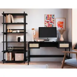 Conjunto de Escrivaninha com Estante Oslo Preto e Nero