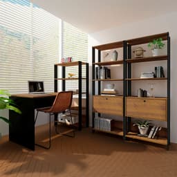 Conjunto de Escrivaninha e 2 Estantes Match 2 PT Pinho e Preto