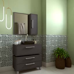 Conjunto de Gabinete Suspenso com Cuba Preta, Gabinete de Chão e Armário de Banheiro com Espelho Alice 2 PT 2 GV Grafite