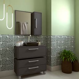 Conjunto de Gabinete Suspenso, Gabinete de Chão e Armário de Banheiro com Espelho Alice 2 PT 2 GV Grafite