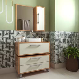 Conjunto de Gabinete Suspenso, Gabinete de Chão e Armário de Banheiro com Espelho Alice 2 PT 2 GV Mel e Arenas