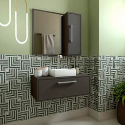 Conjunto de Gabinete com Cuba Branca e Armário de Banheiro com Espelho Alice 2 PT Grafite