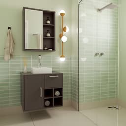 Conjunto de Gabinete com Cuba Branca e Armário de Banheiro com Espelho Eduarda 2 PT 1 GV Grafite