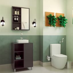 Conjunto de Gabinete com Cuba Branca e Armário de Banheiro com Espelho Julia 2 PT Grafite