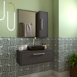 Conjunto de Gabinete com Cuba Preta e Armário de Banheiro com Espelho Alice 2 PT Grafite