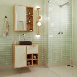 Conjunto de Gabinete com Cuba Preta e Armário de Banheiro com Espelho Eduarda 2 PT 1 GV Mel e Arenas