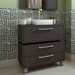 Conjunto de Gabinete de Banheiro Suspenso com Cuba Branca e Gabinete de Chão Alice 1 PT 2 GV Grafite