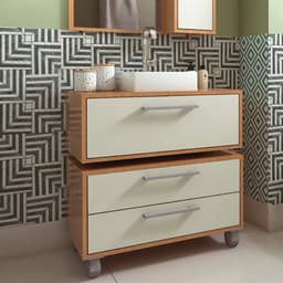 Conjunto de Gabinete de Banheiro Suspenso com Cuba Branca e Gabinete de Chão Alice 1 PT 2 GV Mel e Arenas