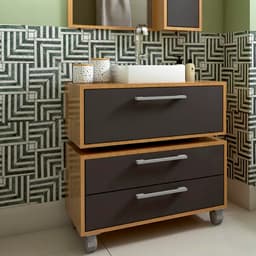 Conjunto de Gabinete de Banheiro Suspenso com Cuba Branca e Gabinete de Chão Alice 1 PT 2 GV Mel e Grafite