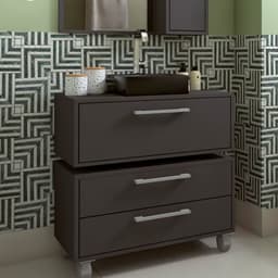Conjunto de Gabinete de Banheiro Suspenso com Cuba Preta e Gabinete de Chão Alice 1 PT 2 GV Grafite