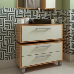 Conjunto de Gabinete de Banheiro Suspenso com Cuba Preta e Gabinete de Chão Alice 1 PT 2 GV Mel e Arenas