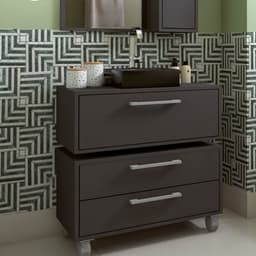 Conjunto de Gabinete de Banheiro Suspenso com Gabinete de Chão Alice 1 PT 2 GV Grafite