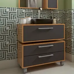 Conjunto de Gabinete de Banheiro Suspenso com Gabinete de Chão Alice 1 PT 2 GV Mel e Grafite