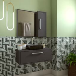 Conjunto de Gabinete e Armário de Banheiro com Espelho Alice 2 PT Grafite