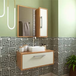 Conjunto de Gabinete e Armário de Banheiro com Espelho Alice 2 PT Mel e Arenas