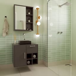 Conjunto de Gabinete e Armário de Banheiro com Espelho Eduarda 2 PT 1 GV Grafite