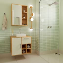 Conjunto de Gabinete e Armário de Banheiro com Espelho Eduarda 2 PT 1 GV Mel e Arenas