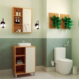 Conjunto de Gabinete e Armário de Banheiro com Espelho Julia 2 PT Mel e Arenas