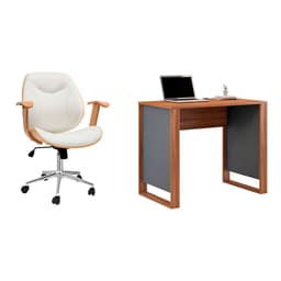 Conjunto de Mesa Morada Amendola e Grafito com Cadeira de Escritório Diretor Giratória Antonella Branca