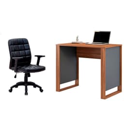 Conjunto de Mesa Morada Amendola e Grafito com Cadeira de Escritório Diretor Giratória Fitz com Braços Ajustáveis Preta