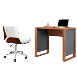 Conjunto de Mesa Morada Amendola e Grafito com Cadeira de Escritório Diretor Giratória Lauren Branca