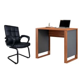 Conjunto de Mesa Morada Amendola e Grafito com Cadeira de Escritório Interlocutor Fixa Charles Preta