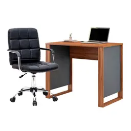 Conjunto de Mesa Morada Amendola e Grafito com Cadeira de Escritório Secretária Giratória Fitz Preta