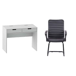 Conjunto de Mesa New Branca com Cadeira de Escritório Interlocutor Fixa Oslo Preta